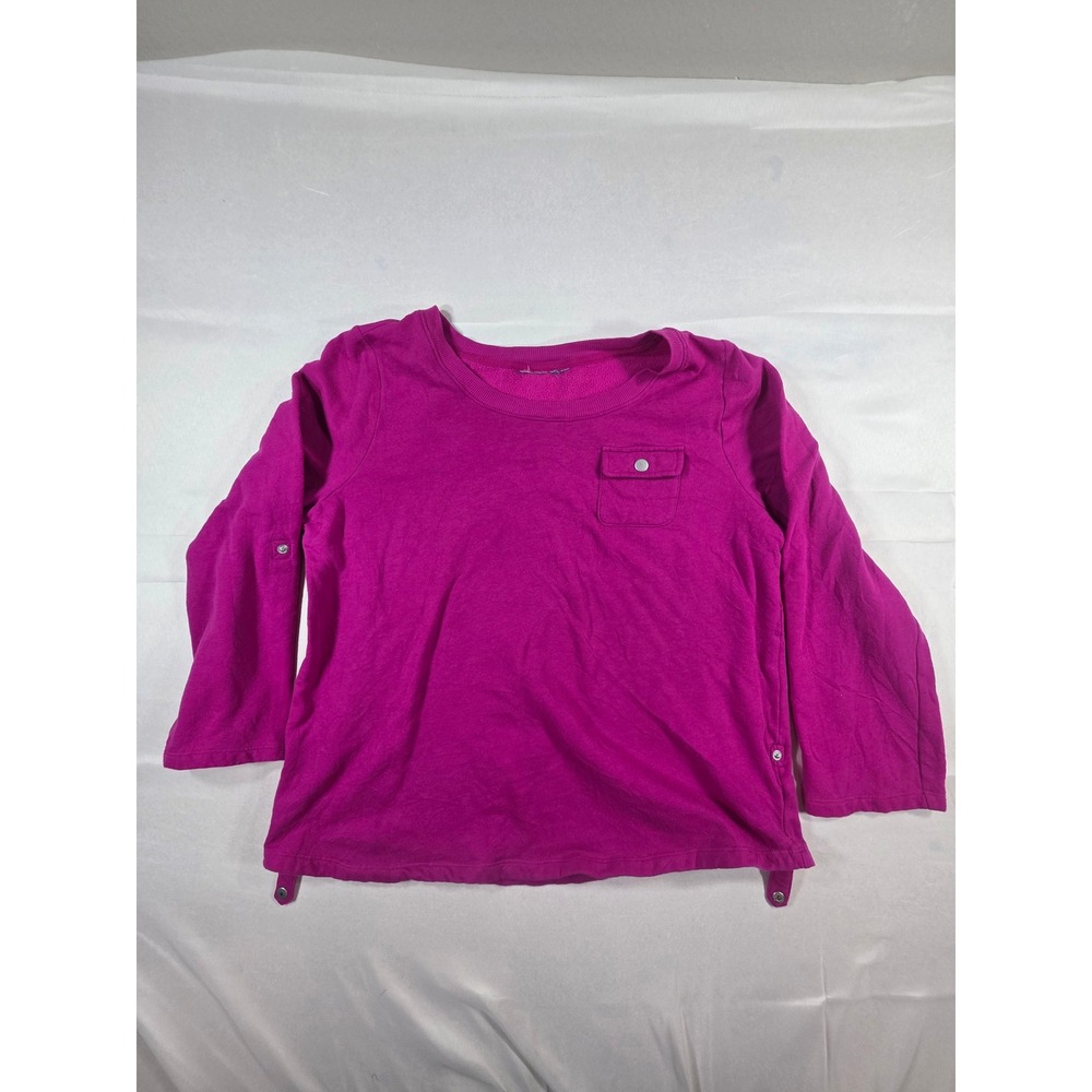 Magenta Pink Long Sleeve Snap Pocket Crew Neck Top Womens Size L